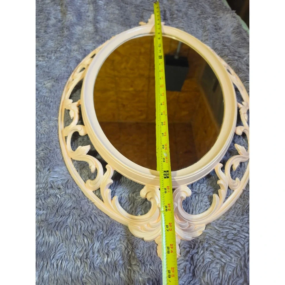 Vintage Burwood Products Co, Ornate Scroll pink Oval Wall Mirror 4405 29